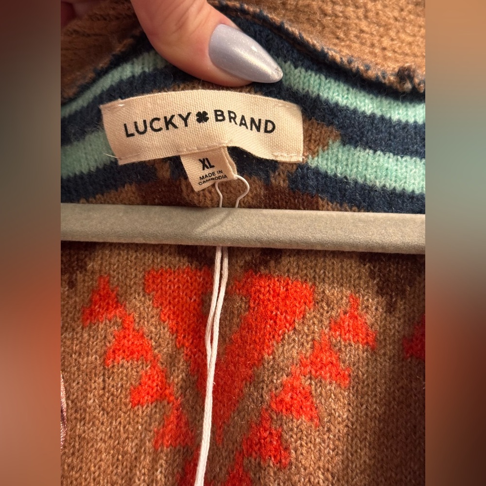 NWT Lucky Brand Brown / Multi Color Aztec Cardigan Sweater - Picture 6 of 7